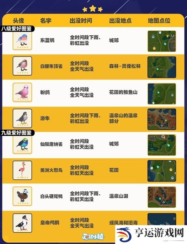 心动小镇鸟类出没地图位置一览 心动小镇鸟类出没都在哪里