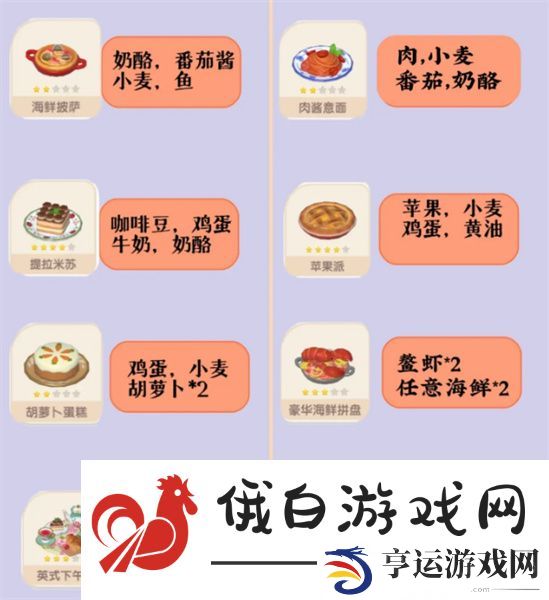 《心动小镇》菜谱大全